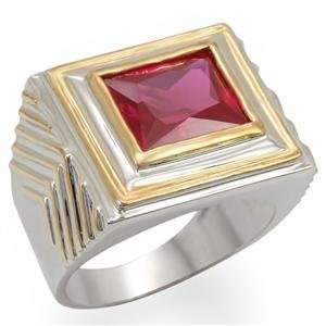   12 Square Ruby Cubic Zirconia Brass Reverse Two Tone Ring AM Jewelry