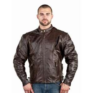  Mens Retro Brown Leather Racer Jacket W/Airvents, Z/O 