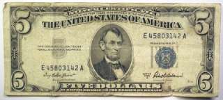 1953 A $5 Silver Certificate Paper Money  