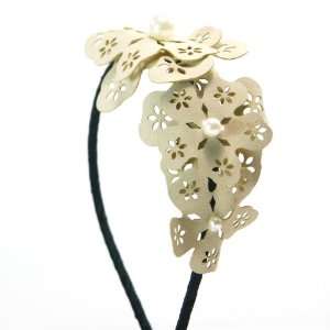 (White) Flower Shaped PU Leather Headband with artificial 