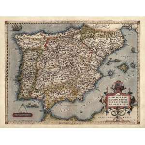  Map of Spain and Portugal (1570) by Abraham Ortelius (Archival Print 
