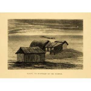 1875 Wood Engraving Lodging Thatched House Pampas Tampu Tambo Inn Peru 