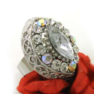 Marquise Shape White Clear Rhinestone Cocktail Ring r92  