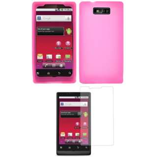 for Motorola TRIUMPH WX435 PINK Silicone Skin Case+Screen Protector 