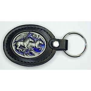  Large Deluxe Leather & Pewter Key Ring   Running Horse 