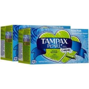 Tampax Compak Pearl Super Tampons with Plastic Applicator 40 ct, 2 ct 