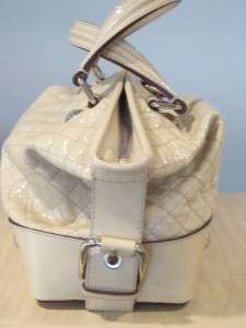 DOLCE & GABBANA CREAM COLORED QUILTED PATENT LEATHER SATCHEL  