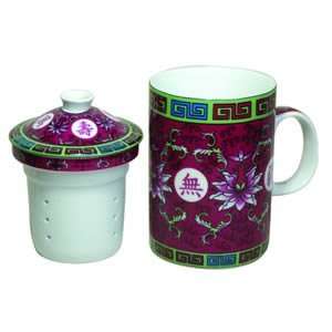  Porcelain Tea Cup   Strainer   Traditional   Fuchsia 