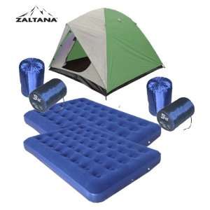 Person Tent, 2 of Double Size Air Mats, and 4 of 3lb Sleeping Bags 