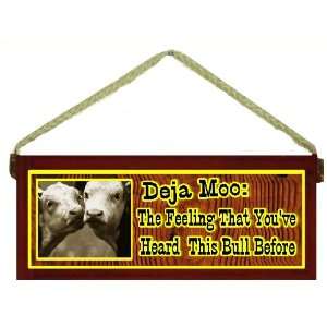   Western Gift Deja Moo Cow Red Decorative Wooden Sign