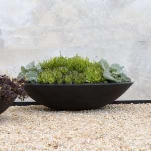  Zen Large Low Bowl Polyethylene Planters in Black Patio 