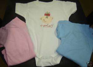 PERSONALIZED EMBROIDERED BABYS FACE GIRL / BOY ONSIE  
