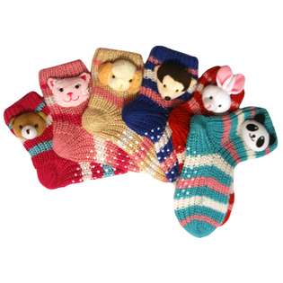 Luxury Divas ANIMAL FACE THICK KNIT 6 PACK FOOTIE SLIPPER SOCKS at 