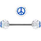 Body Candy Clear Glitter Blue Peace Sign Barbell Tongue Ring