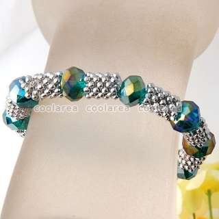 1X Crystal Glass Beads Pave Woven Stretch Bracelet 7 9/Color Flower 