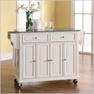   Furniture Solid Granite Top Kitchen Cart in White Finish 