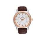   with rose gold bezel ring and markers, chocolate brown leather strap