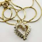   14K Yellow Gold Vintage Heart Shape Diamond Pendant Necklace  