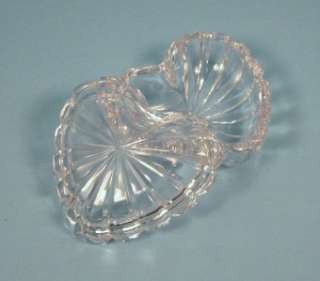 Vintage Clear Glass Trinket Box Heart Shape with Fitted Lid 4  