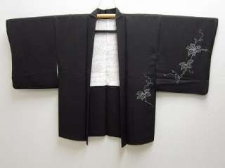 Japanese Kimono Haori Black Grape Silk Mix 07a0149  