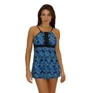 SHORE FIT Womens Thigh Solutions Kasbah Hi Neck Printed Swim Dress 