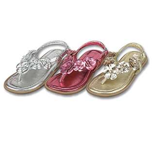 IM Link Little Girl Pink Metallic Flower Flip Flop Sandals 11 at  