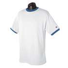 Champion 6.1 oz. Tagless Ringer T Shirt   WHITE TEAM BLUE   M