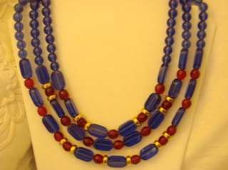 MONET Lucite 3 Strand BIB Necklace~Dynamic Color Lovely Clasp  