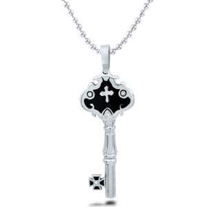  Stainless Steel Key Pendant with Cross Inlay, Iron Cross 