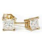 Pompeii3 Inc. .40CT Princess Cut Diamond Studs Yellow Gold Earrings