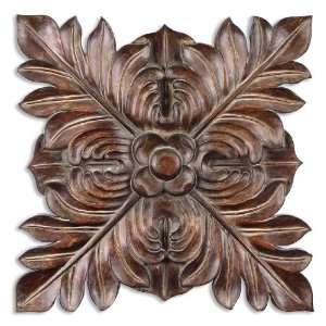 Uttermost 33.6 Inch Four Leaves Plaque Wall Mounted Mirror Chestnut 