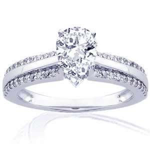  1 Ct Pear Shaped Diamond Engagement Ring Pave SI2 E EGL 