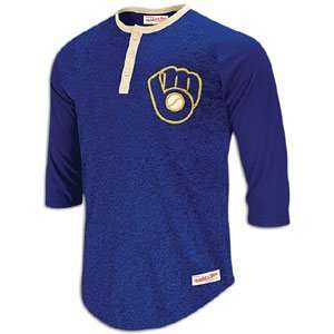 Milwaukee Brewers Royal Mitchell & Ness Fastball 3/4 Sleeve Henley T 