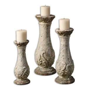  UT19176   Terracotta Crackled Ivory Finish Candleholders 