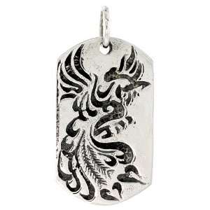  Flaming Dog Tag Pendant (w/ 18 Silver Chain), 1 7/16 inch (36mm) tall