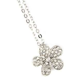  Flower Crystal Charm Pave Setting Necklace Jewelry