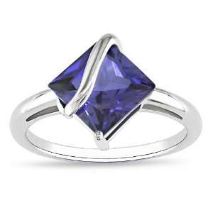   Silver 2 4/5 CT TGW Square Created Sapphire Fashion Ring Jewelry