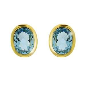  9ct Yellow Gold Sky Blue Topaz Stud Earrings Jewelry
