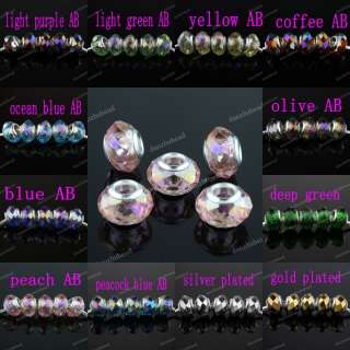 FACETED CRYSTAL GLASS EUROPEAN CHARM BEADS FINDINGS FIT BRACELETS 9X14 