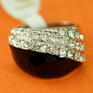   Elegant Black Sphere Gemstone CZ Inlay Finger Ring Jewelry  