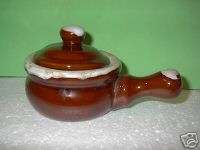 Brown Pottery Foam Drip Handle Soup Bowl with Lid/Cover  