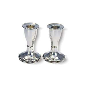  Sterling Silver Shabbat Candlesticks with Studded Pearl 