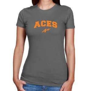  Evansville Purple Aces Ladies Charcoal Logo Arch T shirt 