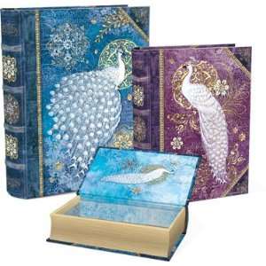  Punch Studio Snowy Peacock Christmas Holiday Large Nesting Book Box 
