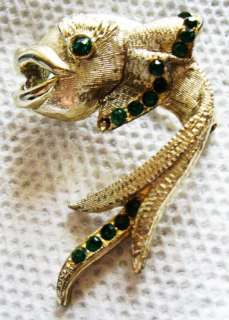 Vintage DODDS Rhinestone Open Mouth Fish Pin Brooch  