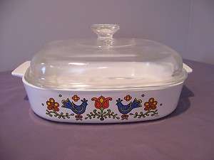 Covered 10 Square Casserole Dish Corning COUNTRY FESTIVAL Blue Birds 