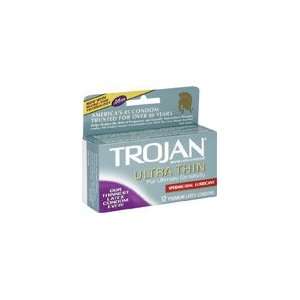 Trojan Ultra Thin Condoms Spermicidal Lubricant Latex, 12 count (Pack 