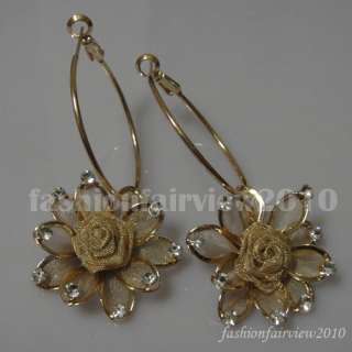 Swarovski Crystal Rose Flower Hoop Pierced Earrings 027  