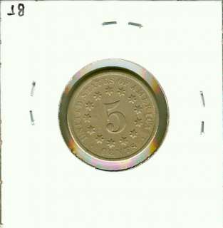 1872 5C VERY FINE+ Shield Nickel  