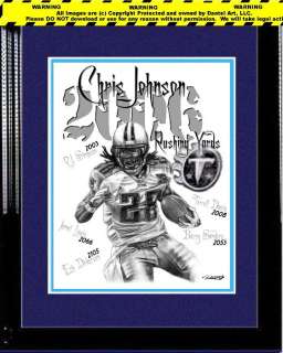 CHRIS JOHNSON 2006 YARDS LITHOGRAPH IN TITANS JERSEY LE  